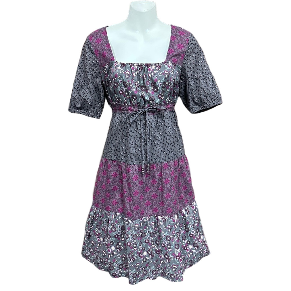 Vintage Y2K cotton floral dress Size 6 Esprit grey magenta print peasant boho
